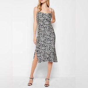 Express Abstract Print Satin Cowl Neck Midi Slip Dress